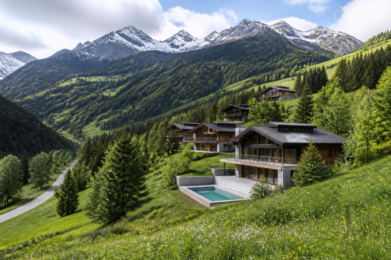 découvrez le retour des beaux jours dans les alpes suisses à travers trois résidences d'exception alliant confort, panorama exceptionnel et charme alpine.