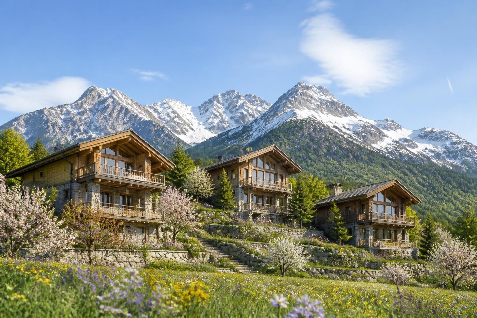 découvrez le retour des beaux jours dans les alpes suisses avec trois résidences d'exception, alliant confort, charme et panorama unique pour un séjour inoubliable.